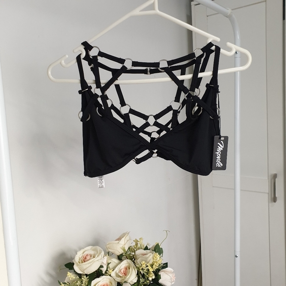 ⬇️$30⬇️NWT AUSXL Mapale Black O Ring Strappy Bralette - Picture 3 of 16